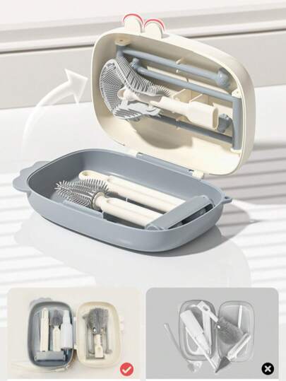 1 طقم فرشاة لتنظيف زجاجات الأطفال مع حقيبة تخزين، مناسب للسفر والاستخدام في الخارج