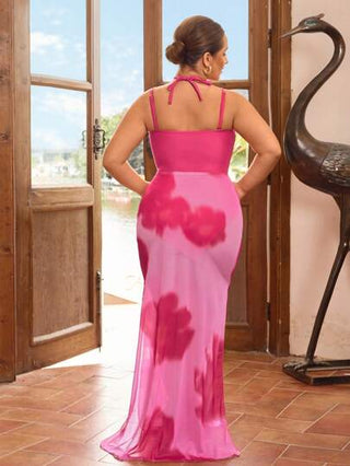 Swim Oasis 1 قطعة من ملابس السباحة النسائية ذات الحجم الكبير قطعة واحدة مطبوعة بزهور مع ربطة ملونة