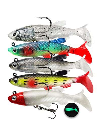 طعوم السمك الناعمة طعوم شاد سمك صغير، محاليل شراعية ذيل خطاف أسفل مجهزة مسبقًا لصيد البحر والمياه العذبة للسمك مثل بلية ، قاليوب ، كرابي ، طعوم غارقة ، هدايا صيد الأسماك للرجال