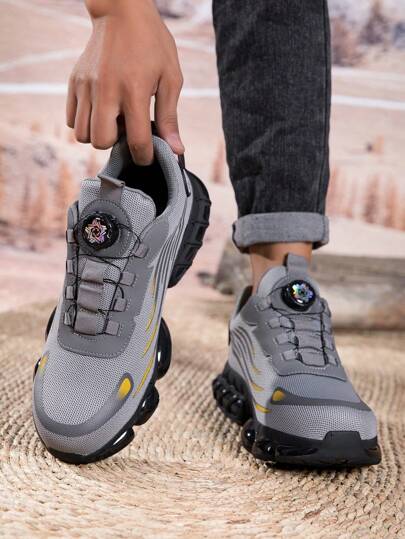 بوت أمان للرجال، بوت العمل والرياضة مع زر دوار سهل ارتداء، بوت أمان للعمل، بوت عمل رياضية تنفس للرجال، مقاومة للكسر والثقب، ناعمة ومريحة التنفس، باللونين الأسود والرمادي، مناسبة للتنزه والأعمال الإنشائية