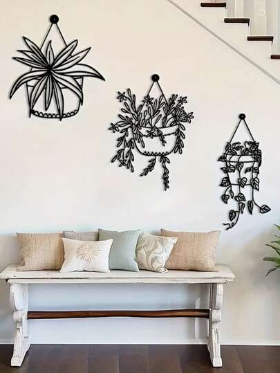 مجموعة 3 قطع زخرفة جدارية من المعدن - حامل نباتات علقي بتصميم العليق - للاستخدام الداخلي والخارجي - مناسب للمنزل والحديقة والشرفة - سهل التعليق - هدية مثالية لعيد الميلاد وعيد الشكر والاحتفال بالمنزل الجديد وعيد الحب