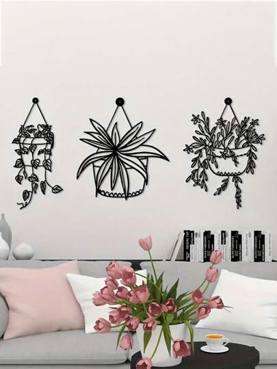 مجموعة 3 قطع زخرفة جدارية من المعدن - حامل نباتات علقي بتصميم العليق - للاستخدام الداخلي والخارجي - مناسب للمنزل والحديقة والشرفة - سهل التعليق - هدية مثالية لعيد الميلاد وعيد الشكر والاحتفال بالمنزل الجديد وعيد الحب