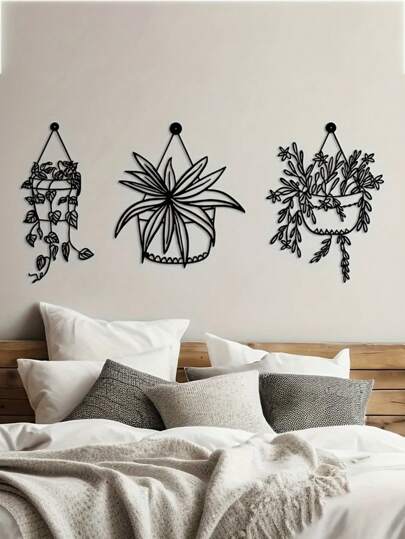 مجموعة 3 قطع زخرفة جدارية من المعدن - حامل نباتات علقي بتصميم العليق - للاستخدام الداخلي والخارجي - مناسب للمنزل والحديقة والشرفة - سهل التعليق - هدية مثالية لعيد الميلاد وعيد الشكر والاحتفال بالمنزل الجديد وعيد الحب