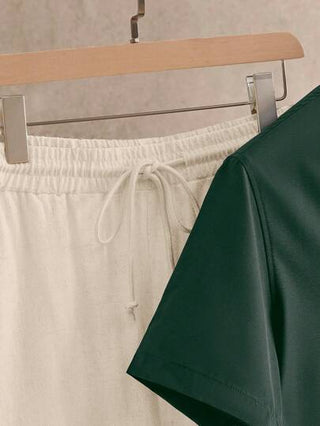 HIMLAND مجموعتان من القمصان الرجالية القصيرة الأكمام بياقة حرف V ضيقة القصة من القماش المنسوج،كاجوال