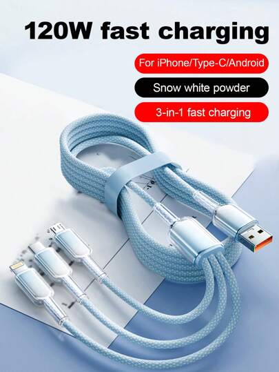 كبل شحن 3 في 1 120 واط من النايلون المنسوج ، شحن سريع متوافق مع آيفون / نوع C / كابل شاحن ميكرو USB ، متوافق مع آيفون 16 15 14 13 12 11 برو ماكس XS ماكس ، متوافق مع سامسونج ، جالكسي S25 ، Redmi ، OnePlus ، متوافق مع هاتف المحمول