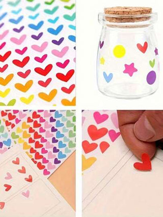 18 حبة، 1512 حبة ملصقات بأشكال ملونة قلوب، نجوم، دوائر لتزيين الكتب والأعمال اليدوية DIY