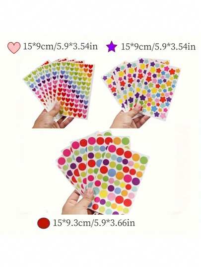 18 حبة، 1512 حبة ملصقات بأشكال ملونة قلوب، نجوم، دوائر لتزيين الكتب والأعمال اليدوية DIY