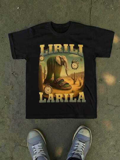 قميص تي شيرت كاجوال للرجال من نوع لير لاريلا بطباعة فيل مضحكة، تي شيرت الهيب هوب غير القانوني، تي شيرت بطباعة الفيل والكاكتوس، تي شيرت جرافيك سريالي، تي شيرت بطبعات فريدة وفنية تصميم بسيط، تي شيرت أسود كاجوال، تي شيرت بطبعات شارع على الرقبة المستديرة قصير