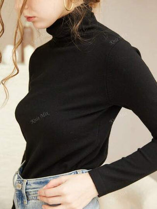 Knit Mix كنزة صوفية نسائية بياقة عالية وأكمام طويلة محبوكة للخريف والشتاء، ملابس علوية بقصة ضيقة بطراز المواصلات لعيد الحب، ملابس كاجوال متنوعة بطراز قديم متواضع، ملابس نسائية للخريف للعودة إلى المدرسة
