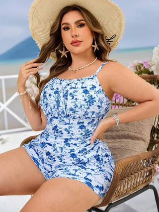 Swim Lushoire مجموعة ملابس سباحة إنيقة كاجوال لأماكن الشاطئ والكورت، طقم مكون من بلوزة كبيرة الحجم، مطبوعة بطبعات عشوائية، مع أربطة قابلة للضبط وطيات متقاطعة في الجزء الأمامي ومطوي بحزام خصر قابل للربط، مقرون مع سراويل بكيني سفلية ملونة بطبعات