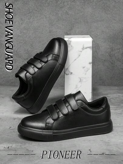 أحذية رياضية منخفضة الكعب جلدية سوداء كلاسيكية ذات تصميم ألوان متعددة، باستخدام مشابك وفتحات، بياقة مستديرة، متعددة الاستخدامات للارتداء اليومي، مريحة وخفيفة الوزن، كاجوال ورسمي