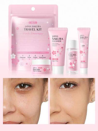 LAIKOU 1 طقم 4 قطع من مجموعة رحلات العناية بالبشرة من 'لايكو' لتجديد البشرة بالزهور ،مكونة من واقي شمس بحماية من الأشعة فوق البنفسجية بفاكتور 50+ بحجم 8جرام ، كريم مغذٍ للوجه بحجم 8جرام ، مُنعّم ومضيء بحجم 20مل ، و منظف وجه لطيف بحجم 20جرام. مجموعة...