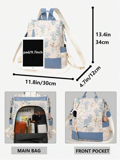 حقيبة ظهر نسائية مطبوع عليها أزهار من جلد البولي يوريثان مضاد للسرقة، حقيبة يوم عصرية متعددة الوظائف، حقيبة سفر خفيفة الوزن متعددة الجيوب ذات سعة كبيرة، حقيبة مدرسية بسيطة، حقيبة كتب مريحة للطلاب والسفر والعطلات والرحلات العمل واليومية والتسوق والمواعدة و