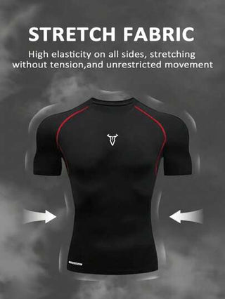 Manfinity Sport Polished تي شيرت رياضي ضيق بطباعة رسومية للرجال، قصير الأكمام بياقة دائرية ، صيفي