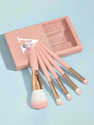 مجموعة فرشاة مستحضرات تجميل محمولة باللون الوردي تحتوي على 5 فرش مع مرآة، مطبوع عليها أزهار وحروف أبجدية باللون الأبيض، مجموعة فرش مستحضرات تجميل في علبة، فرش مستحضرات تجميل متعددة الوظائف مع صناديق مرآة، أقلام مستحضرات تجميل متعددة الوظائف صغيرة...