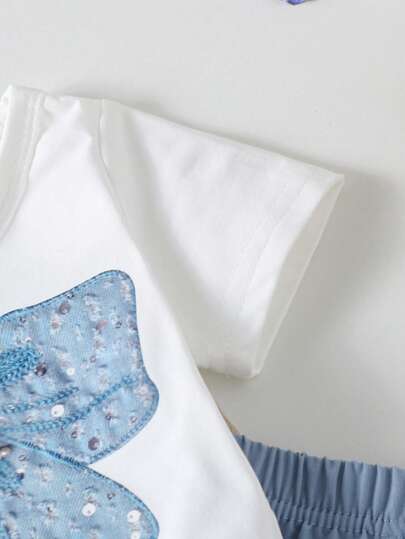 مجموعة 2 قطعة من القمصان ذات الأكمام القصيرة والبناطيل الكاجوال الصيفية الخفيفة الوزن للبنات الصغيرات للاستخدام اليومي والخارجي