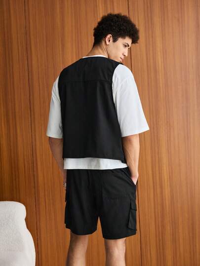 SWAVVY للرجال جيب قلاب جاكيت صدري و رباط خصر بنطلون قصير