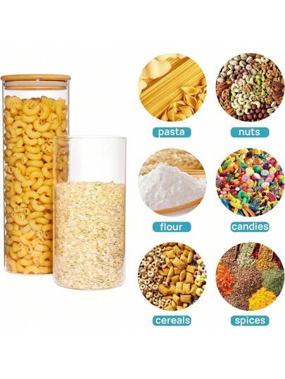 1 قطعة وعاء تخزين طعام كبير من البلاستيك مع غطاء خشبي محكم الإغلاق، لتخزين المعكرونة والمكسرات والدقيق، وعاء زجاجي للمطبخ، تنظيم وتخزين المؤون