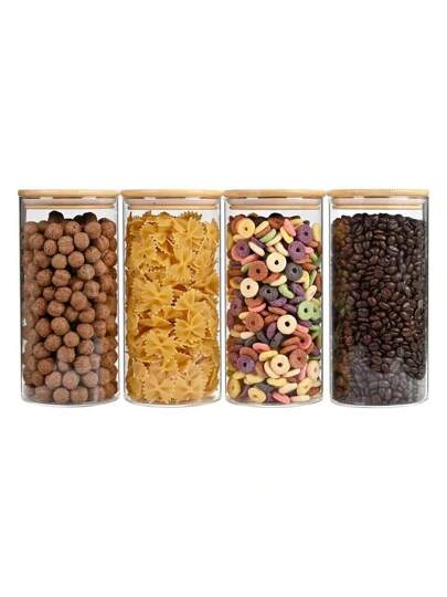 1 قطعة وعاء تخزين طعام كبير من البلاستيك مع غطاء خشبي محكم الإغلاق، لتخزين المعكرونة والمكسرات والدقيق، وعاء زجاجي للمطبخ، تنظيم وتخزين المؤون