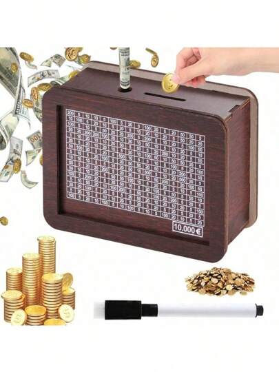 أثاث مكتبي 1 قطعة بنك خشبي مع عداد مرقم بقيمة 10,000 يورو افتراضية، ظلال بنية فاتحة، صندوق عملات لتزيين المنزل، ضروريات العودة للمدرسة، خزنة نقدية خشبية آمنة، صندوق توفير نقدي خشبي جديد 2025، صندوق توفير النقود، بنك عداد العملات، صندوق نقود خشبي مع عداد