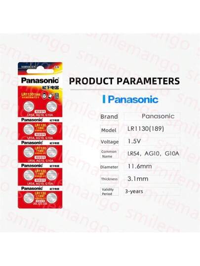 Panasonic 10-100 قطعة من بطاريات الخلايا الدائرية القلوية الأصلية من باناسونيك 189 LR1130 AG10 SR1130 389 V10GA LR54 SR54 لساعة الحاسبة اللعبة