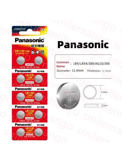 Panasonic 10-100 قطعة من بطاريات الخلايا الدائرية القلوية الأصلية من باناسونيك 189 LR1130 AG10 SR1130 389 V10GA LR54 SR54 لساعة الحاسبة اللعبة