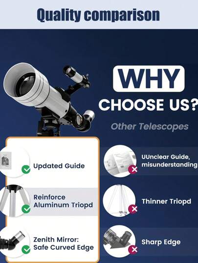 قطعة واحدة من تلسكوب فلكي عالي الأداء عالي الدقة، تلسكوب فلكي عام للمبتدئين، عدسات بصرية، طبقات متعددة، هدايا أعياد الميلاد والأعياد للأصدقاء والعائلة، مناسب لمشاهدة النجوم والسفر والاستكشاف في الهواء الطلق