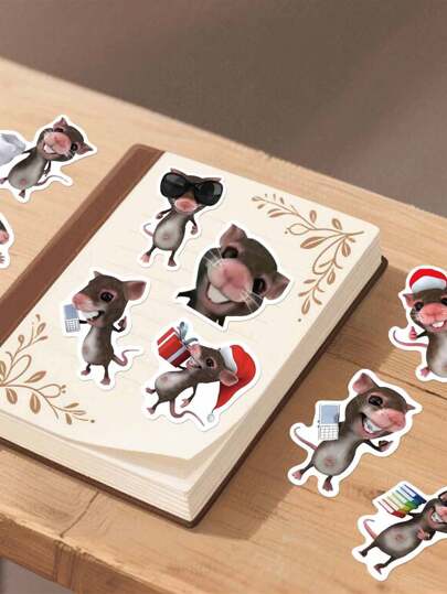 60 ملصق مقاوم للماء بتصميم فينيل الفئران (PVC) ، ملصقات مخطط جميلة للدفاتر والأجهزة المحمولة والمفكرات، لوازم مدرسية ومكتبية قابلة لإعادة الاستخدام (الطراز: FE235)