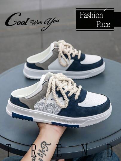 أحذية رياضية كاجوال منخفضة الرقبة مطبوعة عشوائيا بطراز قديم للرجال، أحذية مريحة وعملية بتصميم سهل الارتداء للخارج