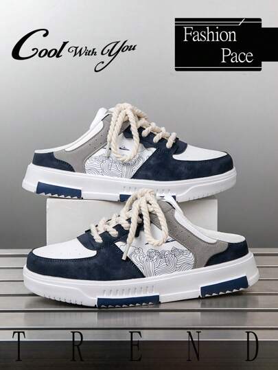 أحذية رياضية كاجوال منخفضة الرقبة مطبوعة عشوائيا بطراز قديم للرجال، أحذية مريحة وعملية بتصميم سهل الارتداء للخارج