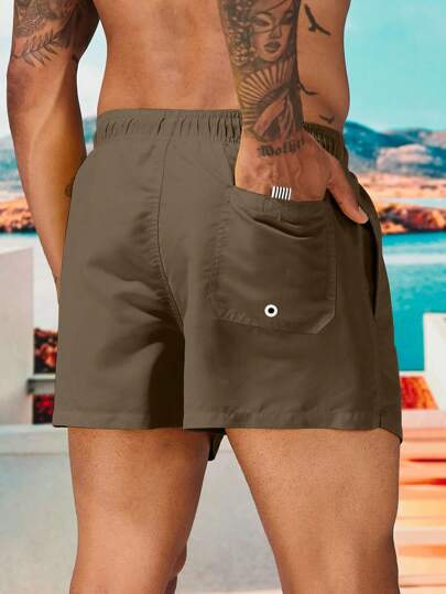 Manfinity VDAYZ شورت شاطئ رجالي بخصر رباط وجيوب، طبعات الحيوان، ستايل هاواي