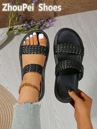 نساء كلاسيكية موضة شخصية مريحة جذابة متعددة الاستخدامات خفيفة الوزن كعب منخفض نعل مضفر