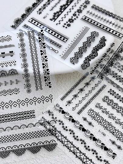 16 قطعة / مجموعة من ملصقات أظافر الدانتيل الفرنسية بأربعة ألوان، ملصقات مائية لتزيين الأظافر مع مناكير الأظافر, ملصقات زخرفية DIY تلتصق