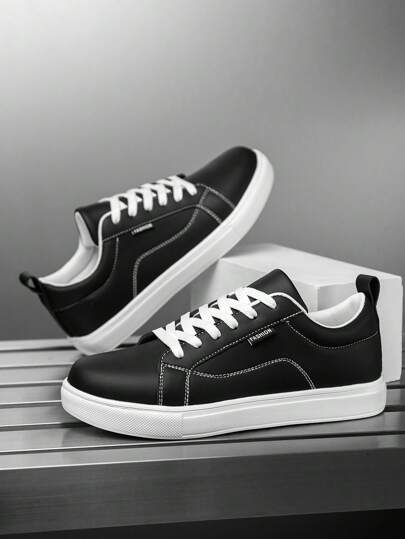 أحذية رجالية كاجوال بنمط حرفي متباين الألوان، بسيطة وعملية، أحذية رياضية مسطحة سهلة الارتداء، أربطة أمامية