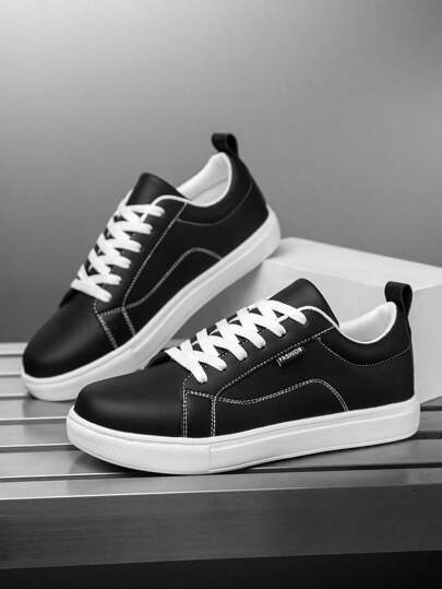 أحذية رجالية كاجوال بنمط حرفي متباين الألوان، بسيطة وعملية، أحذية رياضية مسطحة سهلة الارتداء، أربطة أمامية