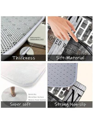 سجادة أرضية مطبخ كلاسيكية مطبوعة بحبيبات خشبية داكنة، مصنوعة من إسفنج ميموري فوم عالي الارتداد، ماصة ومضادة للانزلاق، مناسبة للمطبخ والحمام والممر والمدخل وغرفة الطعام.