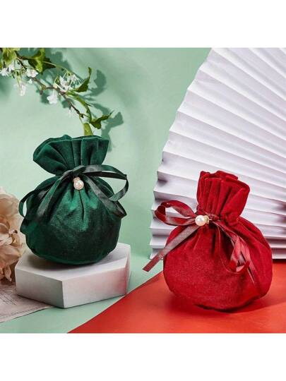 مجموعة أكياس هدايا مجوهرات وأكياس حلوى للمناسبات، أعياد الميلاد وعيد الميلاد، مزينة بخرز مصنع ذات إغلاق بسحاب يدوي ، الأبعاد: 13.2 * 14 * 0.4 سم