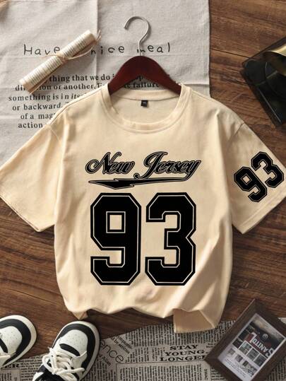 تي شيرت أكمام قصير بطبعة مدينة نيويورك بلون المشمش، تيشيرت صيفي للأولاد المراهقين والطلاب الصغار