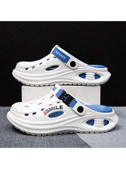 WANWEISI صندل رياضي للرجال وأحذية كلوج الكاجوال قابلة للانزلاق على القدم مفتوحة الأصبع ، للارتداء في الحدائق ، مصنوعة من مادة EVA برأس دائري ، بلون واحد، مع حماية من أشعة الشمس للاستخدام في أحذية الشاطئ الصيفية