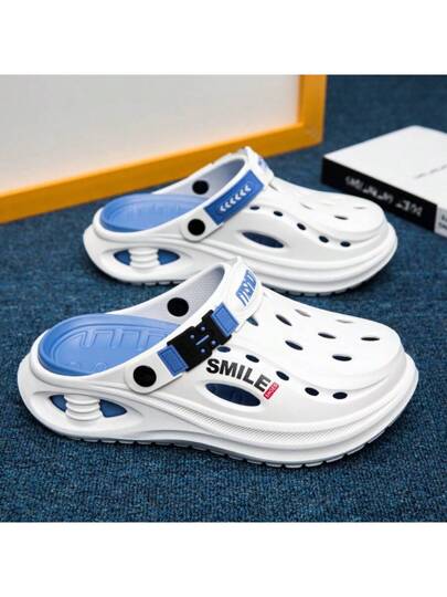 WANWEISI صندل رياضي للرجال وأحذية كلوج الكاجوال قابلة للانزلاق على القدم مفتوحة الأصبع ، للارتداء في الحدائق ، مصنوعة من مادة EVA برأس دائري ، بلون واحد، مع حماية من أشعة الشمس للاستخدام في أحذية الشاطئ الصيفية