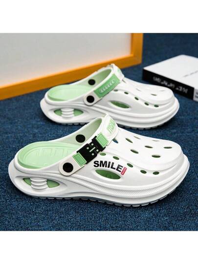 WANWEISI صندل رياضي للرجال وأحذية كلوج الكاجوال قابلة للانزلاق على القدم مفتوحة الأصبع ، للارتداء في الحدائق ، مصنوعة من مادة EVA برأس دائري ، بلون واحد، مع حماية من أشعة الشمس للاستخدام في أحذية الشاطئ الصيفية