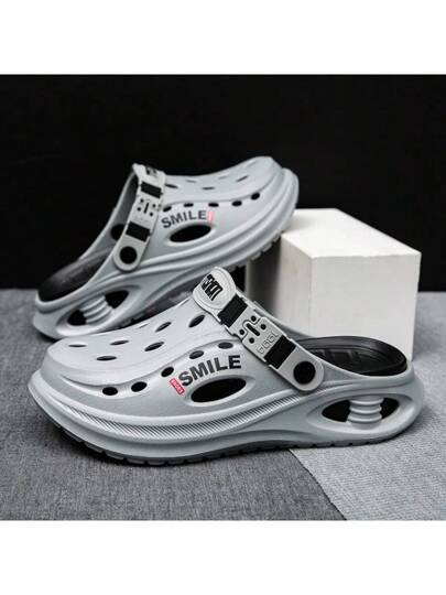 WANWEISI صندل رياضي للرجال وأحذية كلوج الكاجوال قابلة للانزلاق على القدم مفتوحة الأصبع ، للارتداء في الحدائق ، مصنوعة من مادة EVA برأس دائري ، بلون واحد، مع حماية من أشعة الشمس للاستخدام في أحذية الشاطئ الصيفية