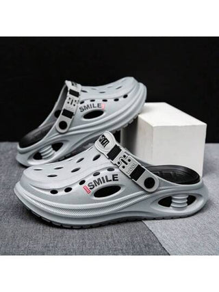 WANWEISI صندل رياضي للرجال وأحذية كلوج الكاجوال قابلة للانزلاق على القدم مفتوحة الأصبع ، للارتداء في الحدائق ، مصنوعة من مادة EVA برأس دائري ، بلون واحد، مع حماية من أشعة الشمس للاستخدام في أحذية الشاطئ الصيفية