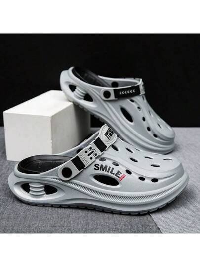 WANWEISI صندل رياضي للرجال وأحذية كلوج الكاجوال قابلة للانزلاق على القدم مفتوحة الأصبع ، للارتداء في الحدائق ، مصنوعة من مادة EVA برأس دائري ، بلون واحد، مع حماية من أشعة الشمس للاستخدام في أحذية الشاطئ الصيفية