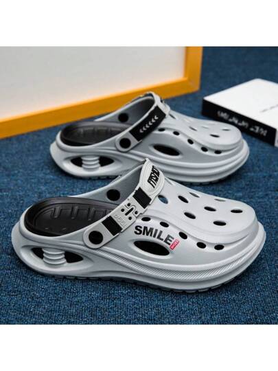 WANWEISI صندل رياضي للرجال وأحذية كلوج الكاجوال قابلة للانزلاق على القدم مفتوحة الأصبع ، للارتداء في الحدائق ، مصنوعة من مادة EVA برأس دائري ، بلون واحد، مع حماية من أشعة الشمس للاستخدام في أحذية الشاطئ الصيفية