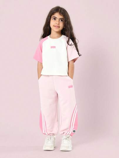 تيشيرتات بناتي SUMWON بدلة رياضية نيويورك للأطفال متناسقة قمصان وبنطلون تريننج ملابس تدريب صيفية وربيعية مكونة من قطعتين