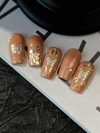 قطعة واحدة ملصق فني لأظافر بتصميم الفراشة ثلاثي الطبقات، ملصقات زخرفية براقة أنثوية