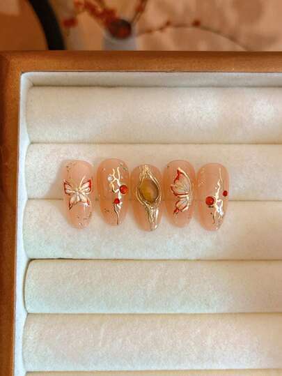 قطعة واحدة من ملصقات فن أظافر الفراشة الحمراء من الجل الفوري، ديكور أظافر فاخر ذاتي اللصق