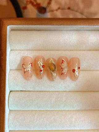 قطعة واحدة من ملصقات فن أظافر الفراشة الحمراء من الجل الفوري، ديكور أظافر فاخر ذاتي اللصق