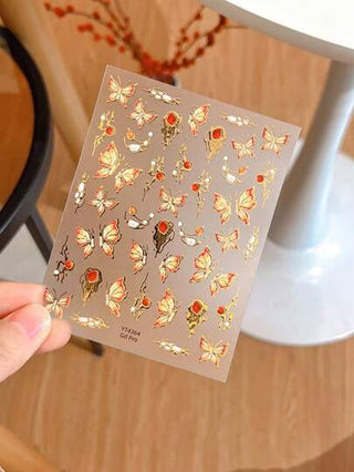 قطعة واحدة من ملصقات فن أظافر الفراشة الحمراء من الجل الفوري، ديكور أظافر فاخر ذاتي اللصق